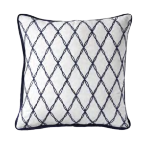 CODE_ GR28 SANTORINI LATTICE 50x50 100_ Cotton. Navy Detailing. Lattice Edging شبكة سانتوريني