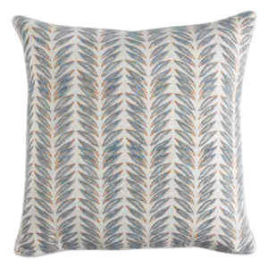 CODE_ PA89 LEAFY CAYMAN 50x50 100_ Linen. Printed. Hand Embroidered Applique. Piping_ وسادة أوراق جزر كايمان